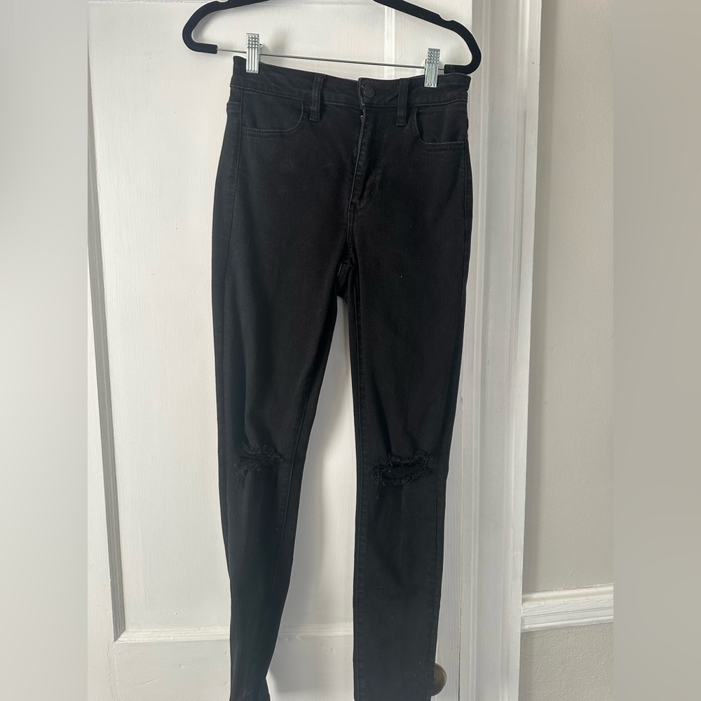 American Eagle next level stretch black ripped skinny jeans